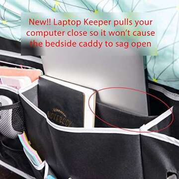 Kozy Designs Dorm Room Essentials Bedside Caddy Organizer with New Laptop Keeper Pocket and Non-Slip Stability Flap 12 Pockets Hanging Storage Perfect for College Dorm Rooms and Bunk Beds