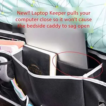 Kozy Designs Dorm Room Essentials Bedside Caddy Organizer with New Laptop Keeper Pocket and Non-Slip Stability Flap 12 Pockets Hanging Storage Perfect for College Dorm Rooms and Bunk Beds