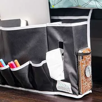 Kozy Designs Dorm Room Essentials Bedside Caddy Organizer with New Laptop Keeper Pocket and Non-Slip Stability Flap 12 Pockets Hanging Storage Perfect for College Dorm Rooms and Bunk Beds