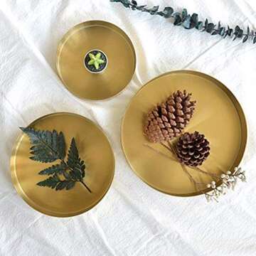 UniDes Round Brass Tray - Decorative Matte Brass 5.5 Inch
