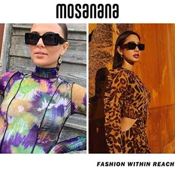 mosanana Trendy Rectangle Sunglasses for Women Men Black Vintage Retro Fashion Cool 90s Cute Rectangular Funky Dark Aesthetic Small 2000s Stylish 2023 Baddie Unique Chunky Sunnies Trimble