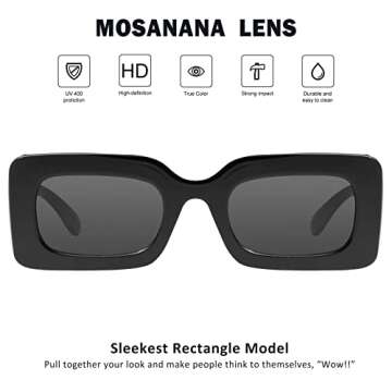 mosanana Trendy Rectangle Sunglasses for Women Men Black Vintage Retro Fashion Cool 90s Cute Rectangular Funky Dark Aesthetic Small 2000s Stylish 2023 Baddie Unique Chunky Sunnies Trimble
