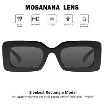 mosanana Trendy Rectangle Sunglasses for Women Men Black Vintage Retro Fashion Cool 90s Cute Rectangular Funky Dark Aesthetic Small 2000s Stylish 2023 Baddie Unique Chunky Sunnies Trimble