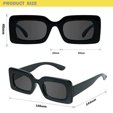 mosanana Trendy Rectangle Sunglasses for Women Men Black Vintage Retro Fashion Cool 90s Cute Rectangular Funky Dark Aesthetic Small 2000s Stylish 2023 Baddie Unique Chunky Sunnies Trimble