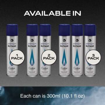 Colibri Premium Butane Fuel Refill for Lighters, 300ml (10.1fl oz) Cans, Pack of 2, Butane Torch Replacement Canisters, 99.999% Pure Butane Refill Fluid for Lighters