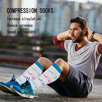 CTHH 7 Pairs Compression Socks for Women & Men Circulation Support Knee High Socks (05 White/Green/Red/Nurse, Large-X-Large)