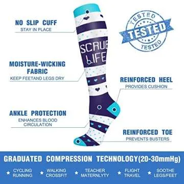 CTHH 7 Pairs Compression Socks for Women & Men Circulation Support Knee High Socks (05 White/Green/Red/Nurse, Large-X-Large)