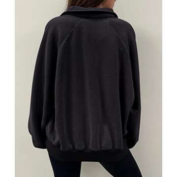 Trendy Queen Womens Sweatshirts Cropped Sweater Fashion Hoodies Oversized Jacket Fall Clothes 2023 Lantern Sleeve Drop Shoulder Pullover Button Fashion Y2K Outfits Black