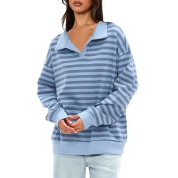 Darong Womens Oversized Sweatshirt 2024 Casual Crewneck Long Sleeve Colorblock Striped Pullover Tunic Tops Outfits 9072 Grey Blue S