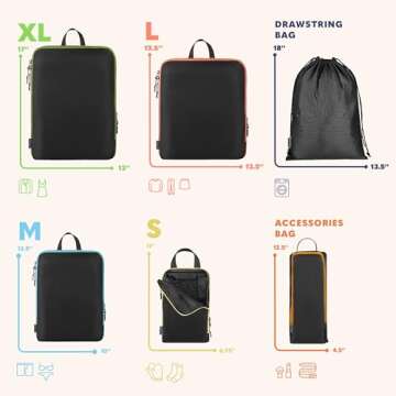 Compression Packing Cubes Travel, 6 Set Packing Cubes for Carry on Suitcase, Suitcase Organizer Bags Set, Compression Bags Travel, Best Travel Packing Cubes Compression - with Inside Pockets