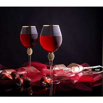 Trinkware Gold Rimmed Wine Glasses Set of 2 - Rhinestone Champagne Flutes DIAMOND Studded - Long Stem, 16oz, 10-inches Tall – Elegant Glassware And Stemware