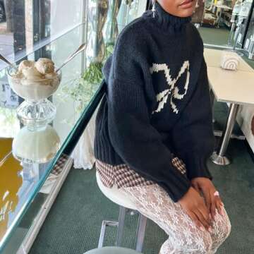 Women Valentine's Day Turtleneck Oversized Sweaters Batwing Long Sleeve Pullover Tops Heart Knit Sweater Jumper Tops