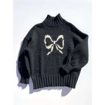 Women Valentine's Day Turtleneck Oversized Sweaters Batwing Long Sleeve Pullover Tops Heart Knit Sweater Jumper Tops