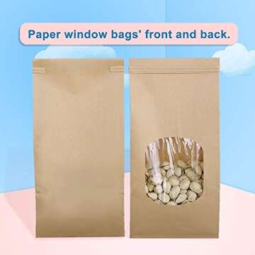 BagDream Bakery Bags with Window Kraft Paper Bags 100pcs 4.5x2.36x9.6 Inches Tin Tie Tab Lock Bags Brown Window Bags Cookie Bags, Coffee Bags