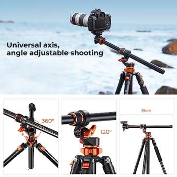 K&F Concept 90 inch/230cm Ultra High Camera Tripod,Horizontal Overhead Shooting Travel Tripods with Metal Ball Head 10KG Load Capacity,Detachable Monopod, for Indoor and Outdoor Use T254A7+BH-28L