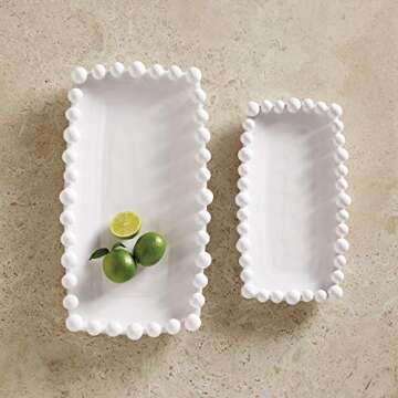 Mud Pie Raised Dot Long Platters (Large),White 8 1/2" x 16"