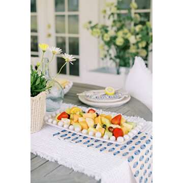 Mud Pie Raised Dot Long Platters (Large),White 8 1/2" x 16"