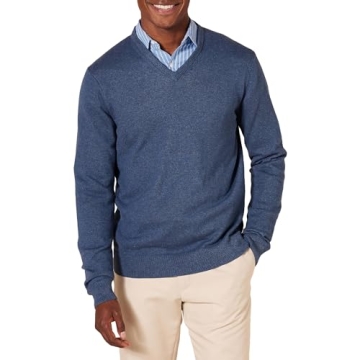Shop Amazon Essentials Men's V-Neck Sweater | Big & Tall - Blue Heather