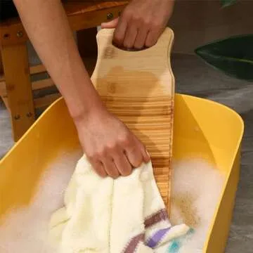 OUNONA Washboard for Laundry, Clothes Wash Boards-old Fashioned Hand Washer,Wash Board, Washing Board for women School Home Wood Anti-slip Bamboo Household Tools Vintage Decor(15.7 * 5.9 * 0.7Inch)