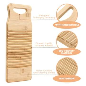 OUNONA Washboard for Laundry, Clothes Wash Boards-old Fashioned Hand Washer,Wash Board, Washing Board for women School Home Wood Anti-slip Bamboo Household Tools Vintage Decor(15.7 * 5.9 * 0.7Inch)