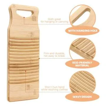 OUNONA Washboard for Laundry, Clothes Wash Boards-old Fashioned Hand Washer,Wash Board, Washing Board for women School Home Wood Anti-slip Bamboo Household Tools Vintage Decor(15.7 * 5.9 * 0.7Inch)