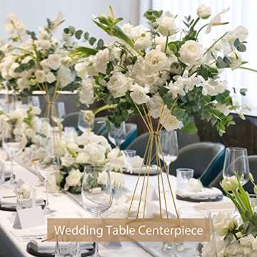 Sziqiqi Gold Centerpieces for Table Wedding Geometric Metal Flower Stands for Centerpiece Tables Metalllic Tall Risers for Tabletop Arrangement Reception 20in Centros de Mesa para Bodas