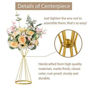 Sziqiqi Gold Centerpieces for Table Wedding Geometric Metal Flower Stands for Centerpiece Tables Metalllic Tall Risers for Tabletop Arrangement Reception 20in Centros de Mesa para Bodas