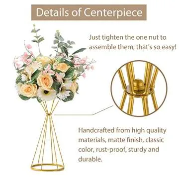Sziqiqi Gold Centerpieces for Table Wedding Geometric Metal Flower Stands for Centerpiece Tables Metalllic Tall Risers for Tabletop Arrangement Reception 20in Centros de Mesa para Bodas