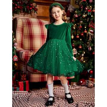 Arshiner Toddler Tutu Dresses Little Girls Velvet Tulle Fall Winter Long Sleeve Ruffle Holiday Party Dress 2-6Y