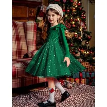 Arshiner Toddler Tutu Dresses Little Girls Velvet Tulle Fall Winter Long Sleeve Ruffle Holiday Party Dress 2-6Y