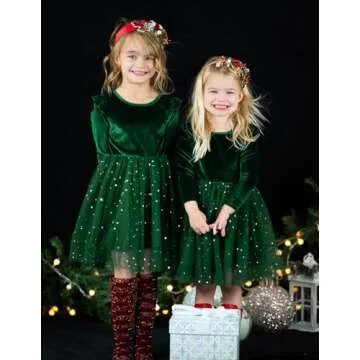 Arshiner Toddler Tutu Dresses Little Girls Velvet Tulle Fall Winter Long Sleeve Ruffle Holiday Party Dress 2-6Y