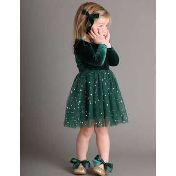 Arshiner Toddler Tutu Dresses Little Girls Velvet Tulle Fall Winter Long Sleeve Ruffle Holiday Party Dress 2-6Y