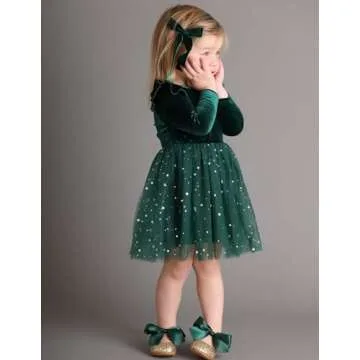 Arshiner Toddler Tutu Dresses Little Girls Velvet Tulle Fall Winter Long Sleeve Ruffle Holiday Party Dress 2-6Y