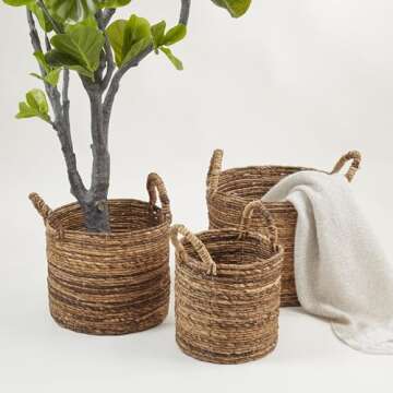 Rustic Abaca Woven Basket Set of 3 for Stylish Storage
