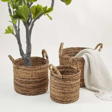 Rustic Abaca Woven Basket Set of 3 for Stylish Storage