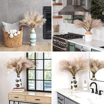 Kisteen 12-Pcs Faux Pampas Grass - [Cream Color] Artificial Pampas Grass Decor [30"/76cm] | Fake Pampas Grass | Boho Fluffy Pampas Grass | Feather Decor for Vase | Faux Pompous Grass