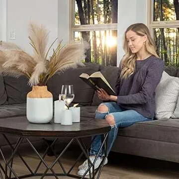 Kisteen 12-Pcs Faux Pampas Grass - [Cream Color] Artificial Pampas Grass Decor [30"/76cm] | Fake Pampas Grass | Boho Fluffy Pampas Grass | Feather Decor for Vase | Faux Pompous Grass