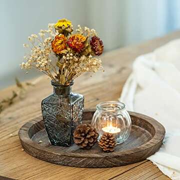 Romadedi Rustic Wooden Tray Candle Holder - Small Decorative Plate Pillar Candle Tray Wood for Farmh...