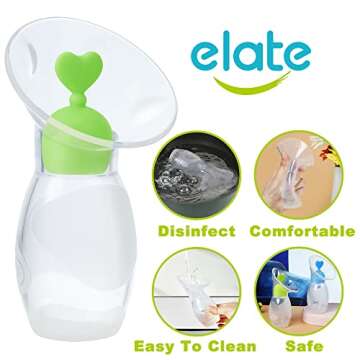 Elate Manual Breast Pump for Breastfeeding | Silicone Milk Collector with Leak-Proof Stoppers for Nursing Moms | Enhance Milk Production | BPA Free FSA HSA Eligible – 2-Pack, 4oz Blue Green