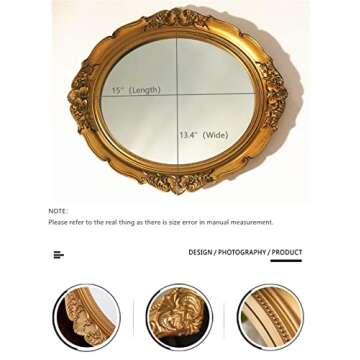 schonee Vintage Carved Decorative Wall Mirror, Hanging Mirror for Dresser Decor Bedroom Living-Room,...