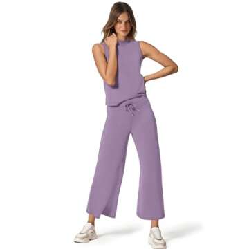 SAMPEEL 2 Piece Set for Women Summer Outfits Vacation Trendy Lounge Sets Mock Neck Matching Sets Wom...