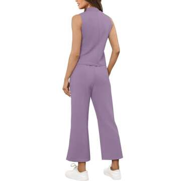 SAMPEEL 2 Piece Set for Women Summer Outfits Vacation Trendy Lounge Sets Mock Neck Matching Sets Women Clothing Wide Leg Crop Pants Set Travel Airport Sweat Set