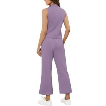 SAMPEEL 2 Piece Set for Women Summer Outfits Vacation Trendy Lounge Sets Mock Neck Matching Sets Women Clothing Wide Leg Crop Pants Set Travel Airport Sweat Set