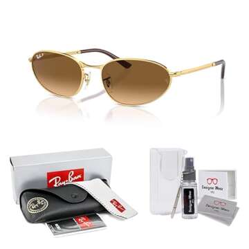Ray-Ban RB3734 001/M2 56MM Gold/Crystal Lens Brown Gradient Polarized Oval Sunglasses for Men for Women + BUNDLE With Designer iWear Complimentary Eyewear Kit