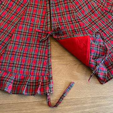 48" Red Tartan Quilted Homespun Cotton Christmas Tree Skirt by Marilee Home