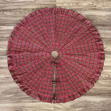 48" Red Tartan Quilted Homespun Cotton Christmas Tree Skirt by Marilee Home