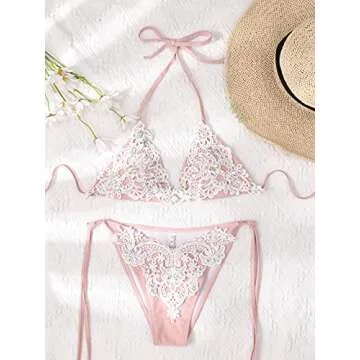 YAUASOPA Sexy Handmade Sequins 2PCS Bikini Set Tankini Sexy Bra Swimsuit Lace Top Praty Swimwear