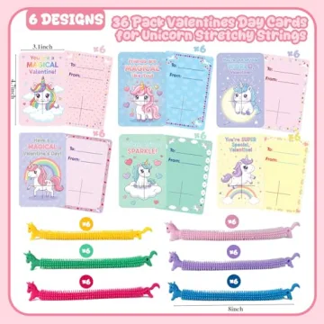 Valentine's Day Unicorn Cards with Stretchy Strings for Kids