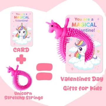 Valentine's Day Unicorn Cards with Stretchy Strings for Kids