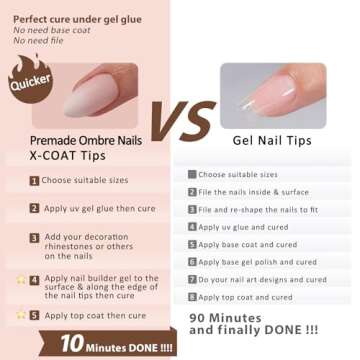 BTArtboxnails XCOATTIPS Ombre Nails - Short Almond Press on Nails, 160Pcs 16 Sizes Nude Press on Nails Peach, Soft Gel Nails False Nail, Soak Off Acrylic Fake Nails Extensions